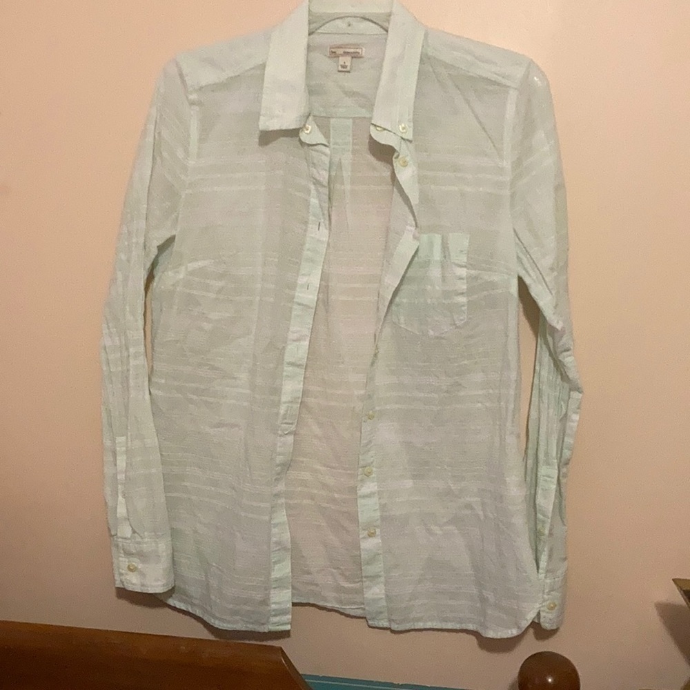 Gap mint and white striped blouse